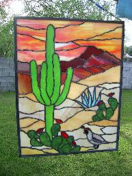 Stained Glass - Saguaro and Quail